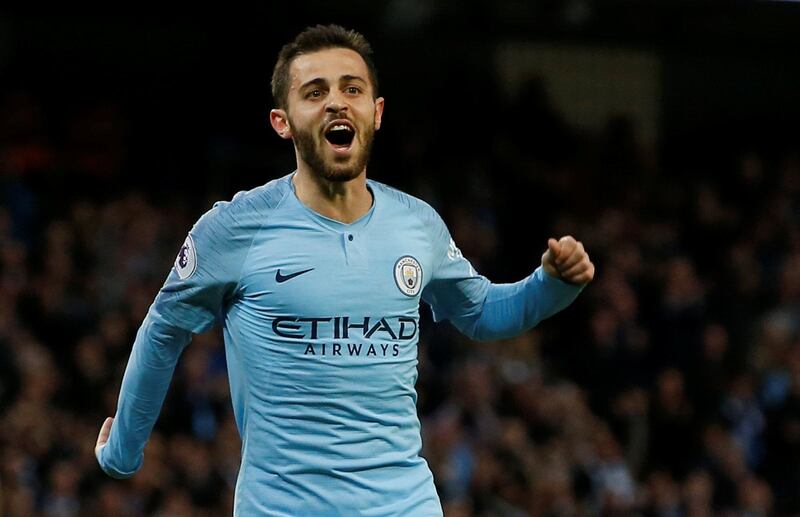 Soccer Football - Premier League - Manchester City v Brighton & Hove Albion - Etihad Stadium, Manchester, Britain - May 9, 2018   Manchester City's Bernardo Silva celebrates scoring their second goal    REUTERS/Andrew Yates    EDITORIAL USE ONLY. No use with unauthorized audio, video, data, fixture lists, club/league logos or "live" services. Online in-match use limited to 75 images, no video emulation. No use in betting, games or single club/league/player publications.  Please contact your account representative for further details.