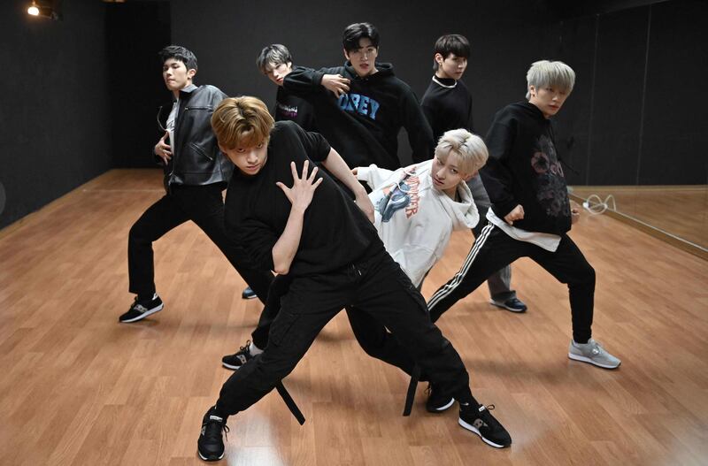 Blitzers performing during their dance practise session at a rehearsal studio in Seoul. AFP