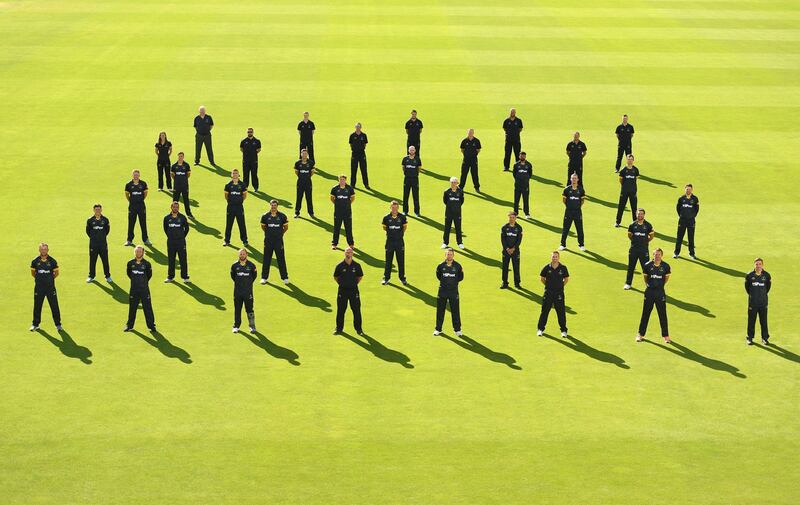 County Championship side Glamorgan pose for a socially distanced team picture at Sophia Gardens in Cardiff on Thursday, July 30. Getty