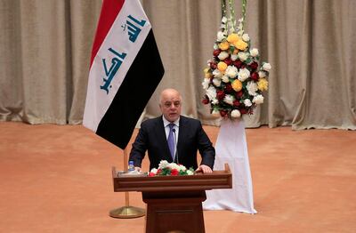 Iraqi Prime Minister Haider al-Abadi speaks during the first session of the new Iraqi parliament in Baghdad, Iraq September 3, 2018. REUTERS/Stringer NO RESALES. NO ARCHIVES