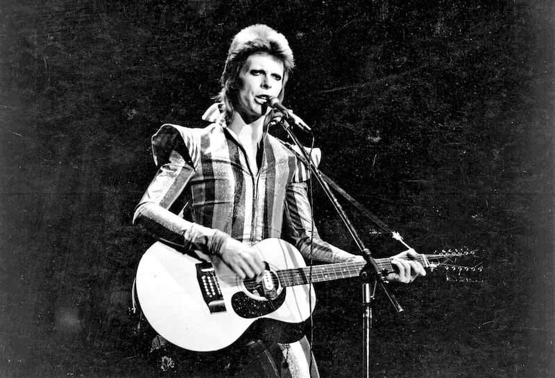 RESIZED. 3rd July 1973:  David Bowie performs his final concert as Ziggy Stardust at the Hammersmith Odeon, London. The concert later became known as the Retirement Gig.  (Photo by Express/Express/Getty Images)