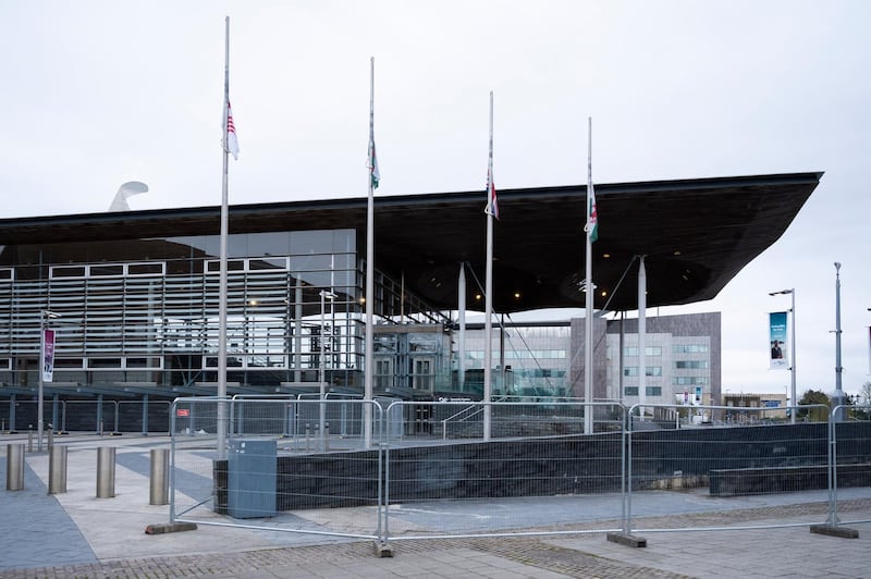 Flags at half-mast outside the Senedd, home of the Welsh Parliament, in Cardiff, Wales. Getty Images