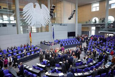 Lawmakers at the German Bundestag or federal parliament at the Reichstag building in Berlin. AP