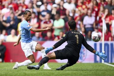 Leroy Sane last played for Manchester City in the Community Shield match against Liverpool in August, 2019. Getty