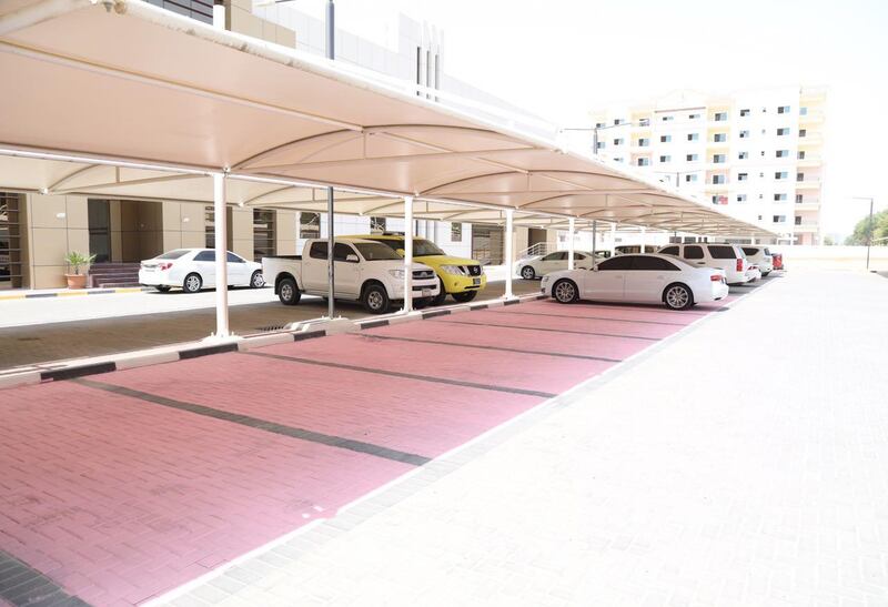 Pink parking spaces have been allocated for female employees of Ajman Civil Defence. Courtesy Ajman Civil Defence