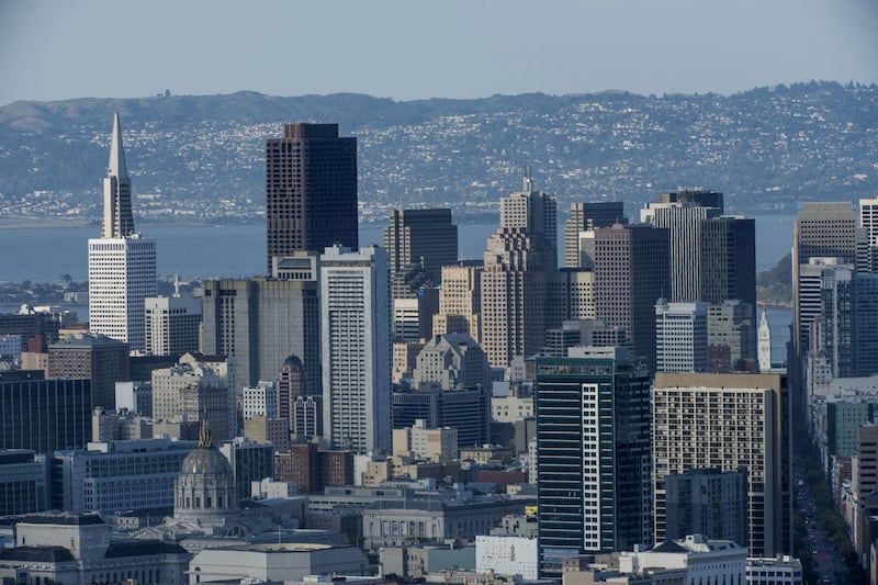 Buildings stand in the skyline of downtown San Francisco, California, U.S., on Thursday, May 7, 2015. San Francisco Mayor Ed Lee will seek voter approval for the first housing bond since 1996 as his city becomes the least affordable U.S. housing market and uproar grows about gentrification fueled by the technology boom. Photographer: David Paul Morris/Bloomberg