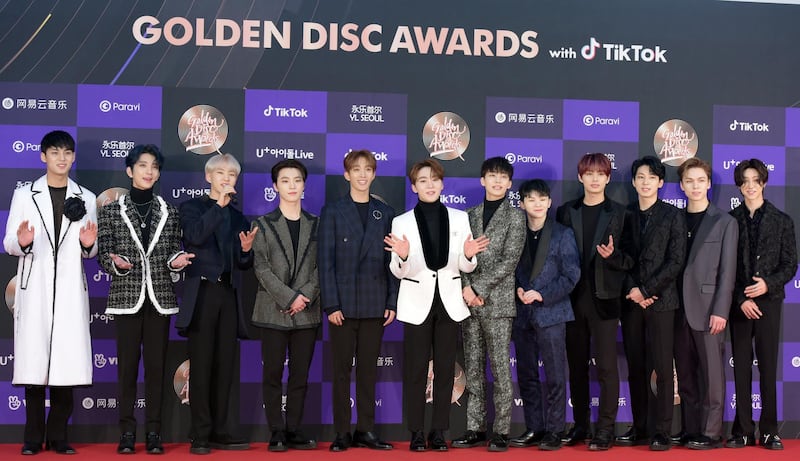 SEOUL, SOUTH KOREA - JANUARY 05: SEVENTEEN arrives at the photocall for the 34th Golden Disc Awards on January 05, 2020 in Seoul, South Korea. (Photo by The Chosunilbo JNS/Imazins via Getty Images)