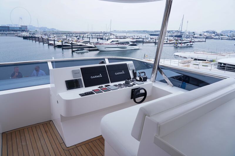 One of the driving stations on board the superyachts designed by UAE firm Gulf Craft at the Dubai International Boat Show. All photos: Mahmoud Rida / The National