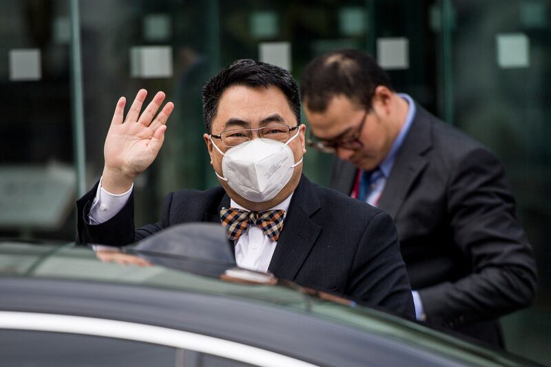 Ambassador Wang Qun, Beijing's envoy to the United Nations, arrives for a JCPOA Joint Commission meeting in Vienna, Austria, on November 29. EPA