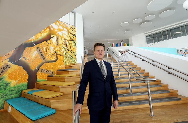 Dubai, September, 11, 2019: Graham Beale, Prinicipal, Arcadia School pose during the interview at the school in Dubai . Satish Kumar/ For the National / Story by Anam Rizvi