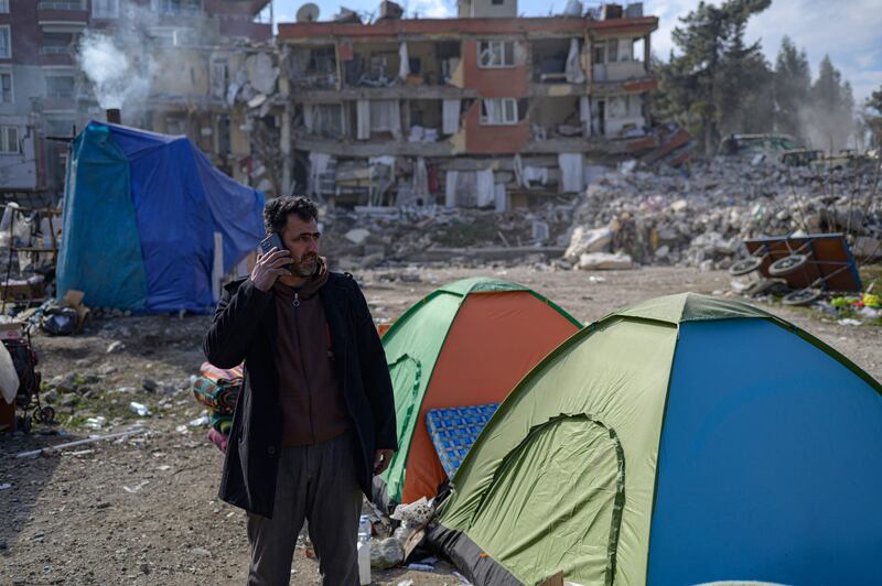 A makeshift camp set up amid the rubble in Antakya, south of Hatay. AFP