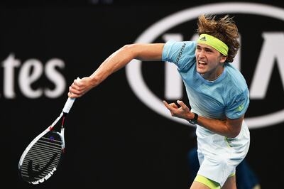 epa06449580 Alexander Zverev of Germany in action during his second round match against his compatriot Peter Gojowczyk at the Australian Open Grand Slam tennis tournament in Melbourne, Australia, 18 January 2018.  EPA/JOE CASTRO AUSTRALIA AND NEW ZEALAND OUT