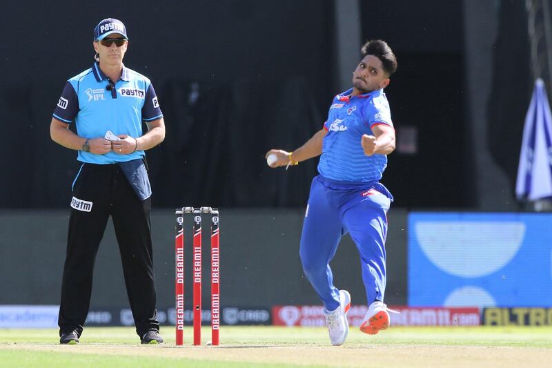 Tushar Deshpande of Delhi Capitals bowls during match 42 of season 13 of the Dream 11 Indian Premier League (IPL) between the Kolkata Knight Riders and the Delhi Capitals at the Sheikh Zayed Stadium, Abu Dhabi  in the United Arab Emirates on the 24th October 2020.  Photo by: Pankaj Nangia  / Sportzpics for BCCI