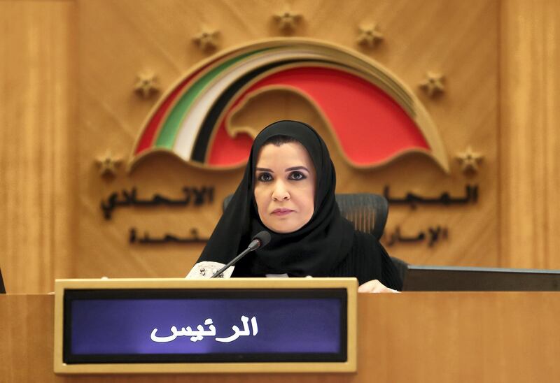 ABU DHABI , UNITED ARAB EMIRATES ,  November 20 , 2018 :- Dr. Amal Al Qubaisi , Speaker of the Federal National Council during the Federal National Council session held at FNC office in Abu Dhabi. ( Pawan Singh / The National )  For News. Story by Haneen