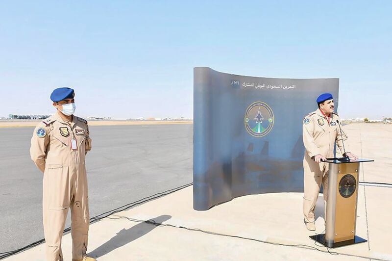 Sauid Deputy Air Force Commander stands on the preparations of the air crews participating in the Saudi - Greek exercise. SPA