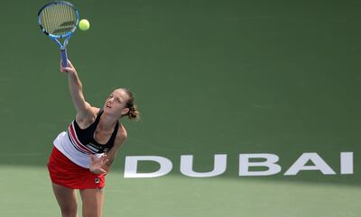 epa06549415 Karolina Pliskova of the Czech Republic in action against Carla Suarez Navarro of Spain at the WTA Dubai Duty Free Tennis Championships in Dubai, United Arab Emirates, 21 February 2018.  EPA/MAHMOUD KHALED