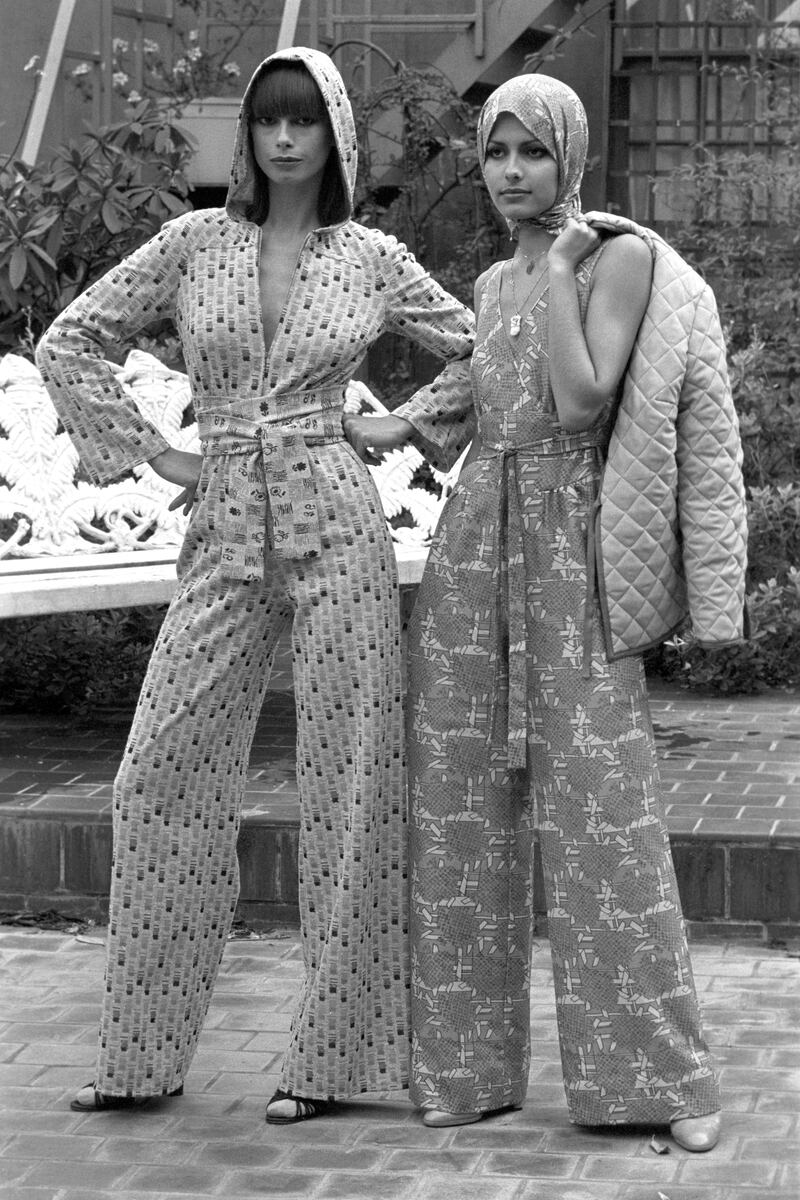 Jumpsuit looks from the Mary Quant Spring Collection, 1975. AP