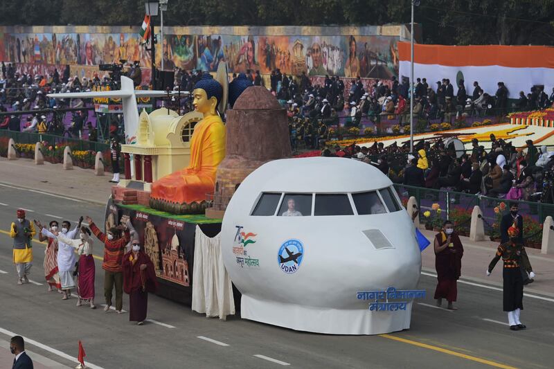 The Indian Civil aviation float at the Rajpath parade in New Delhi. AFP