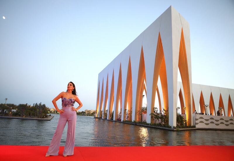 Tunisian actress Fatma Nasser on the red carpet. Photo: El Gouna Film Festival; AFP