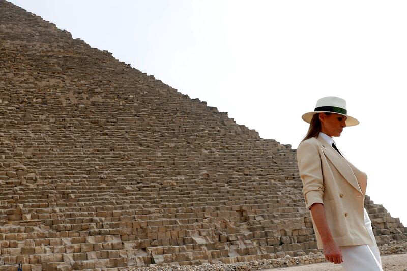 U.S. first lady Melania Trump tours the pyramids of Egypt in Cairo, Egypt, October 6, 2018. REUTERS/Carlo Allegri