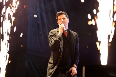 The Script frontman Danny O'Donoghue performing at the 2021 Dubai Air show Gala. Pawan Singh / The National. 