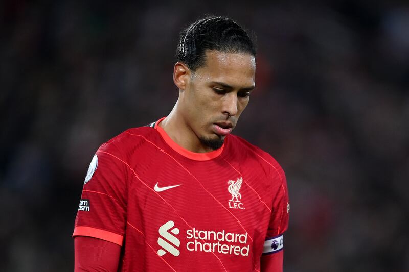 Liverpool defender Virgil van Dijk of Liverpool dejected following the Premier League match against Tottenham. Getty