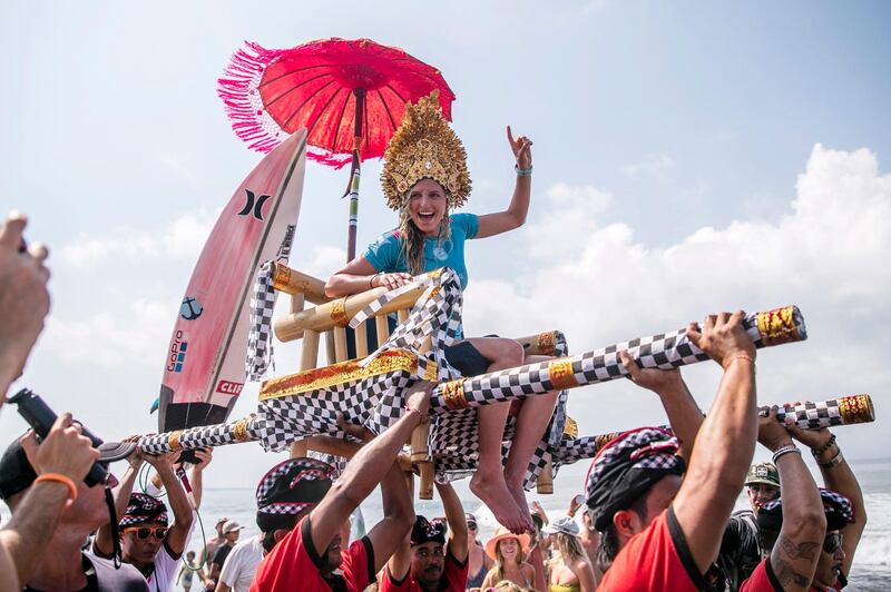 Lakey Peterson of the USA is celebrated after winning the Women's finals of the Corona Bali Protected surfing event as part of the World Surf League Championship Tour in Keramas, Bali, Indonesia. Made Nagi / EPA