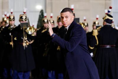 Kylian Mbappe arrives at the Elysee Palace. AFP