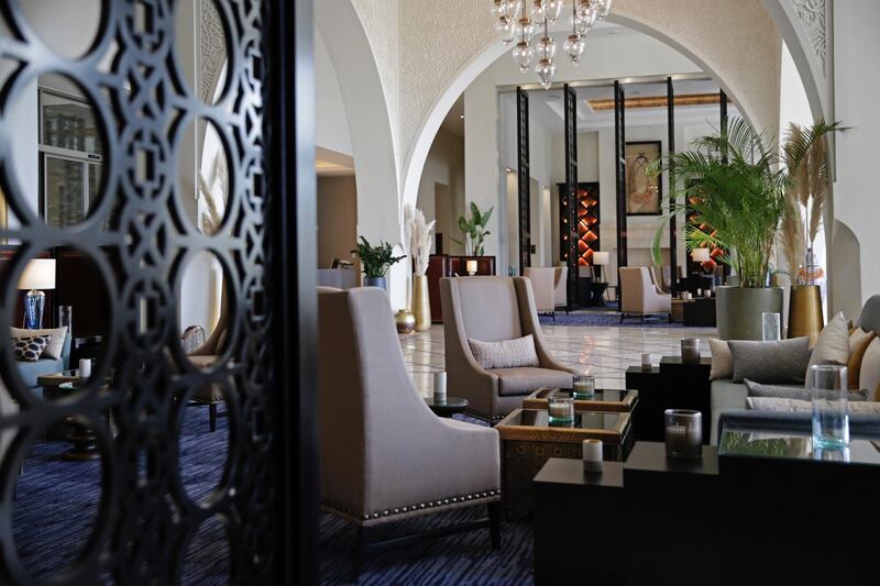 The cosy foyer and reception, with ample seating. Courtesy Hilton Tangier Al Houara