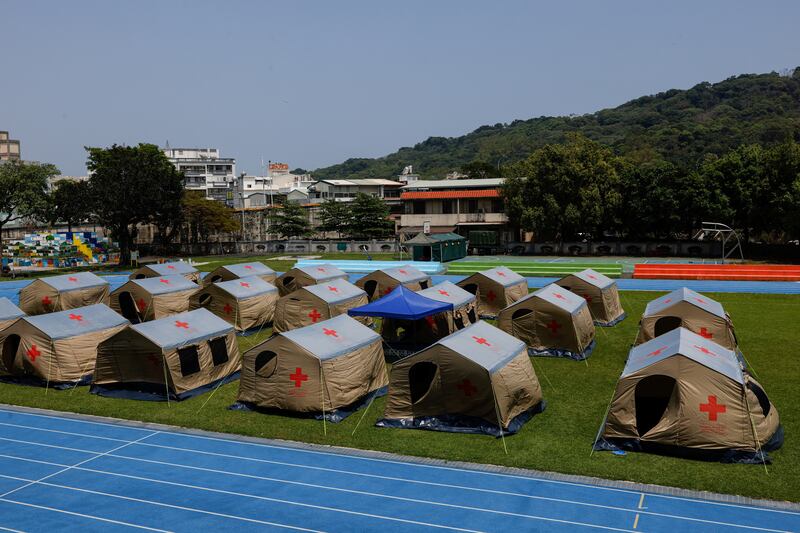 Tents are seen at a temporary reception centre following the earthquake, in Hualien, Taiwan. Reuters