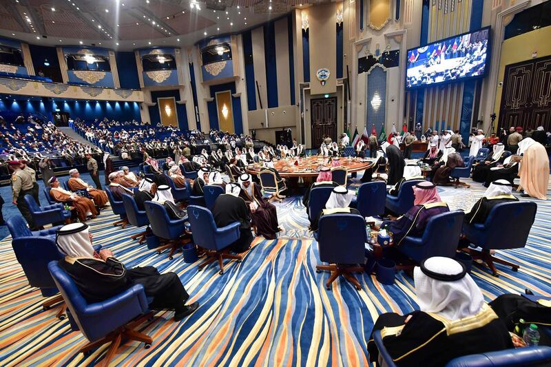 A general view of the Gulf Cooperation Council (GCC) summit at Bayan palace in Kuwait City on December 5, 2017.
The Gulf Cooperation Council, which launches its annual summit today in Kuwait amid its deepest ever internal crisis, comprises six Arab monarchies who sit on a third of the world's oil. A political and economic union, the GCC comprises Saudi Arabia, the United Arab Emirates, Kuwait, Qatar, Oman and Bahrain. Dominated by Riyadh, it is a major regional counterweight to rival Iran.
 / AFP PHOTO / GIUSEPPE CACACE