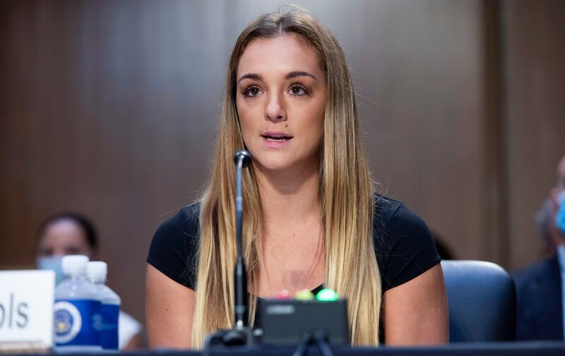 US gymnast Maggie Nichols testifies on Capitol Hill. AP