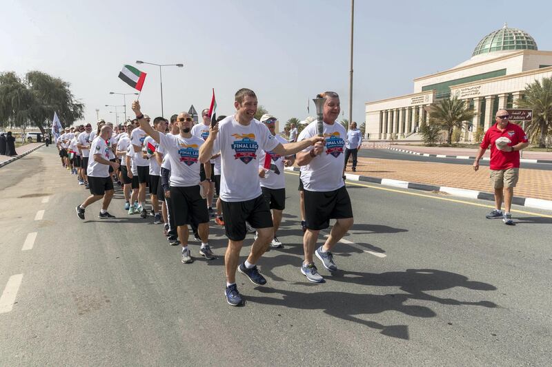 UMM AL QUWAIN, UNITED ARAB EMIRATES. 06 MARCH 2019. Althletes and representatives gather as part of The Special Olympics Torch run in Umm Al Quwain leading up to the Games. (Photo: Antonie Robertson/The National) Journalist: None. Section: National.