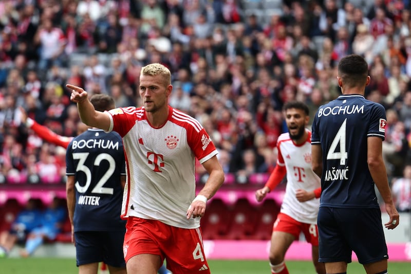 Munich's Matthijs de Ligt celebrates after scoring the third goal. EPA