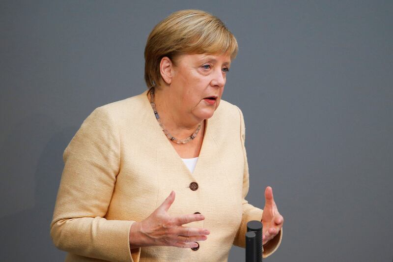 German Chancellor Angela Merkel speaks in parliament less than three weeks before the general election. Reuters