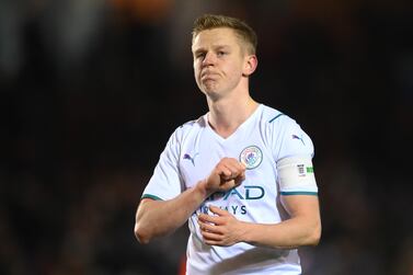 PETERBOROUGH, ENGLAND - MARCH 01: Oleksandr Zinchenko of Manchester City acknowledges the fans after their sides victory during the Emirates FA Cup Fifth Round match between Peterborough United and Manchester City at ABAX Stadium on March 01, 2022 in Peterborough, England. (Photo by Laurence Griffiths / Getty Images)