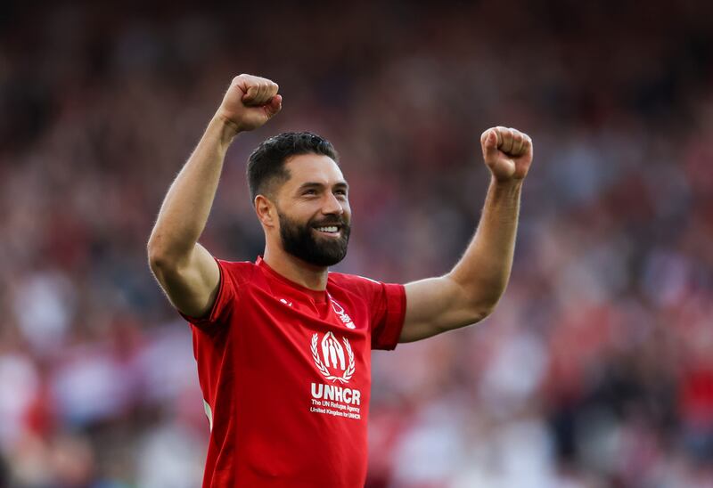 Felipe of Nottingham Forest celebrates after the team's victory. Getty Images
