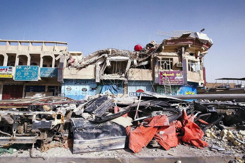 BAGHDAD, IRAQ - JULY 10: A building that was damaged in a car bomb explosion lays in ruins on July 10, 2006 in Sadr city Shiite neighborhood in Baghdad, Iraq. At least seven people were killed in 3 explosions in a Shiite neighborhood, one day after masked gunmen reportedly killed dozens of Sunni Arabs (Photo by Wathiq Khuzaie/Getty Images).