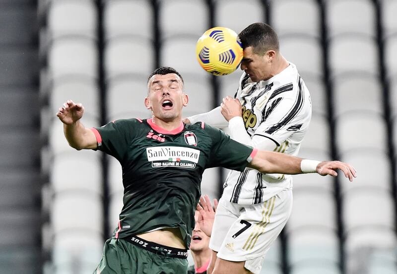 Juventus' Cristiano Ronaldo scores their second goal against Crotone. Reuters