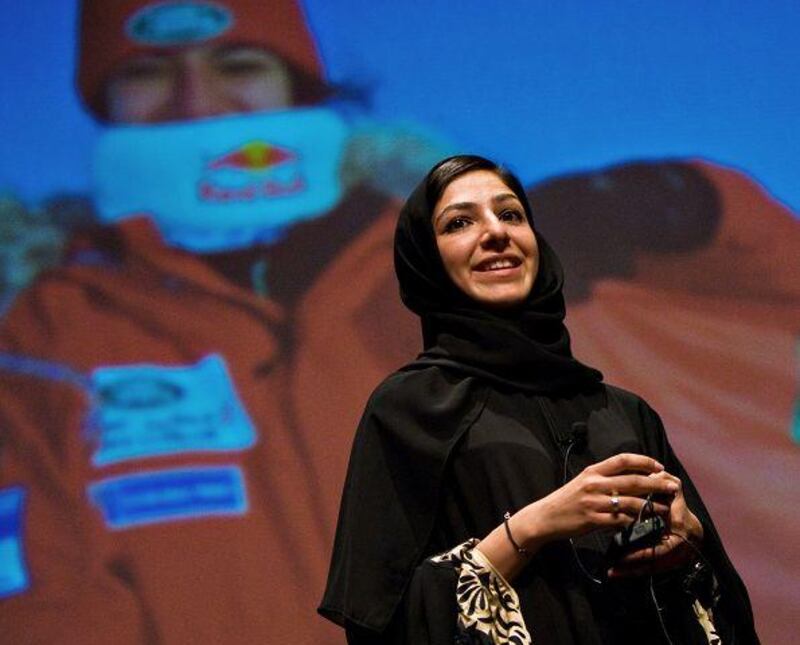 Elham al Qasimi, 27, the first Arab woman to reach the North Pole, speaks at the Dubai Community Theatre and Arts Centre.