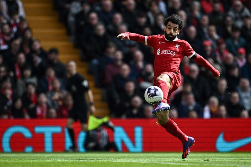 Liverpool's Mohamed Salah shoots. AFP
