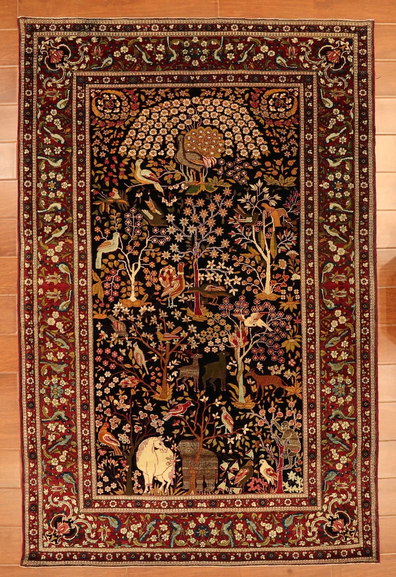 This rare, 180-year-old Persian carpet showing the Tree of Life is priced at $450,000.