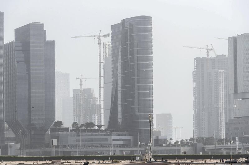 DUBAI, UNITED ARAB EMIRATES. 05 JANUARY 2020. Hazy and dusty weather building over the Abu Dhabi skyline on Al Maryah Island. (Photo: Antonie Robertson/The National) Journalist: None. Section: National.

