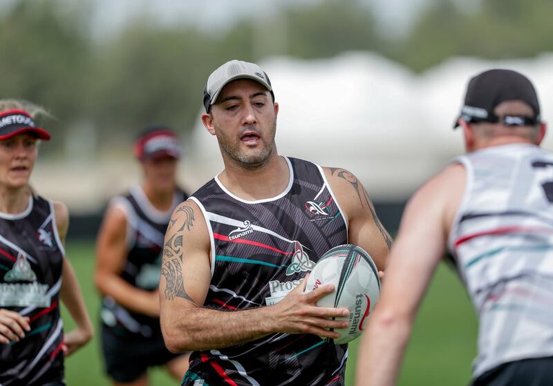 Abu Dhabi, April 13, 2019.  Middle East Touch preparing to play at the World Cup of rugby's non-contact version.    
Victor Besa/The National.
Section:  SP  
Reporter:  Paul Radley