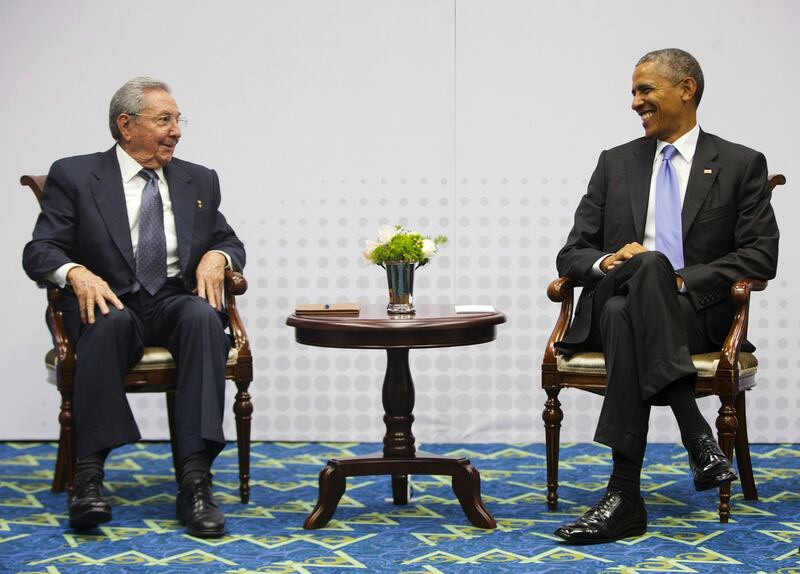 Viewed from the Middle East, 2015 has been a year of raging battles amid a contest for dominance among regional powers. But that is not the story of the whole world. Cuban president Raul Castro meets with US president Barack Obama at the Summit of the Americas. Pablo Martinez Monsivais / AP Photo