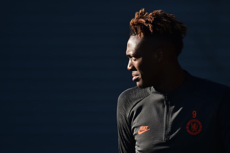 Chelsea striker Tammy Abraham attends a training session at the Cobham training facility on the eve of their Champions League Group H match against Lille. AFP