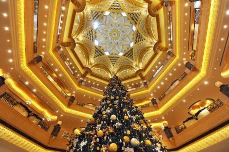 Abu Dhabi, United Arab Emirates - December 14, 2010 ---  The Christmas tree at Emirates has reached the record books with it being the most expensively dressed christmas tree in the world with more than US 11 million worth of jewels on the tree.  ( Delores Johnson / The National )