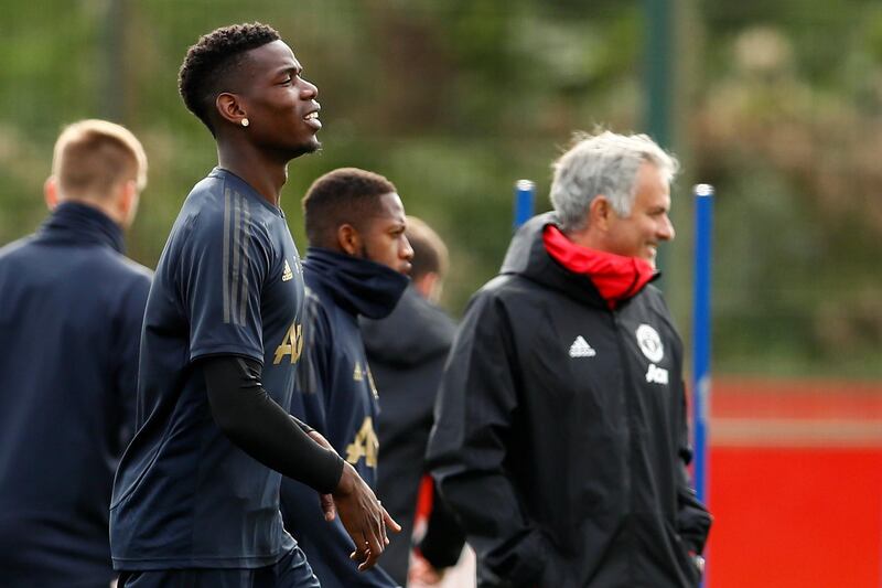 Mourinho and Pogba during training. Action Images via Reuters