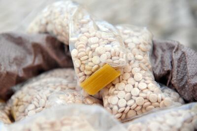 Bags containing the banned stimulant captagon seized by authorities on a shipment destined to Saudi Arabia. AFP