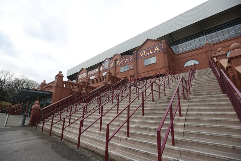 General view outside Villa Park, home of Premier League side Aston Villa, who were due to host Chelsea on Saturday. The Premier League is suspended due to fears over the coronavirus. Reuters